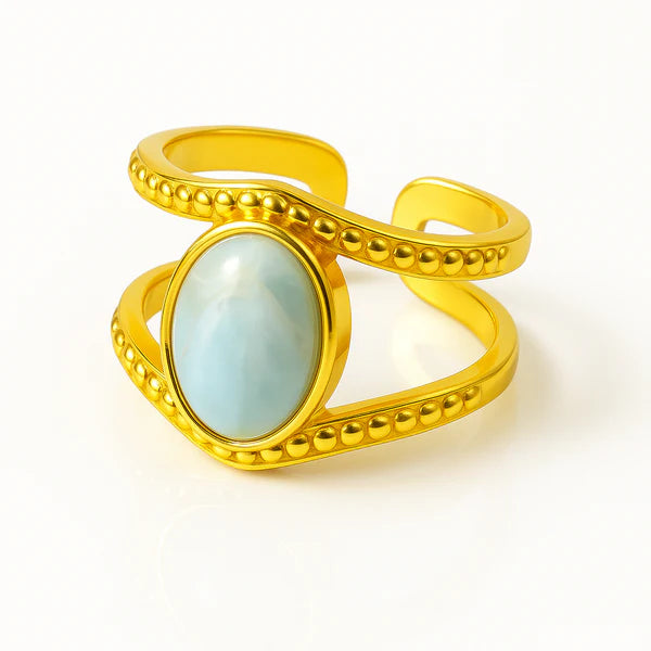 Gold Plated Adjustable Ring with Aqua Blue Stone - Dainty & Elegant