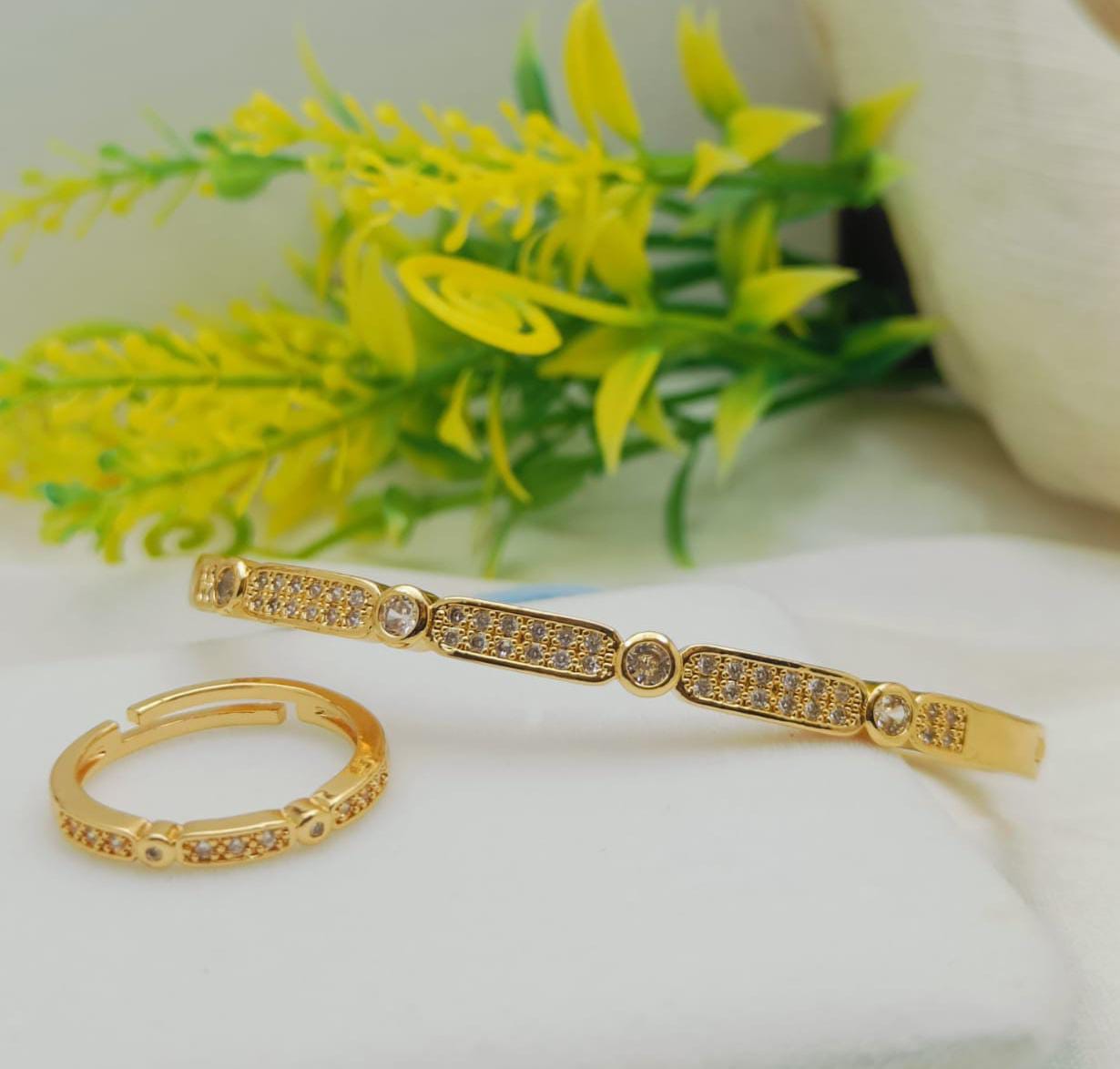 Eleganza Gold-Tone Cubic Zirconia Bracelet & Ring Set