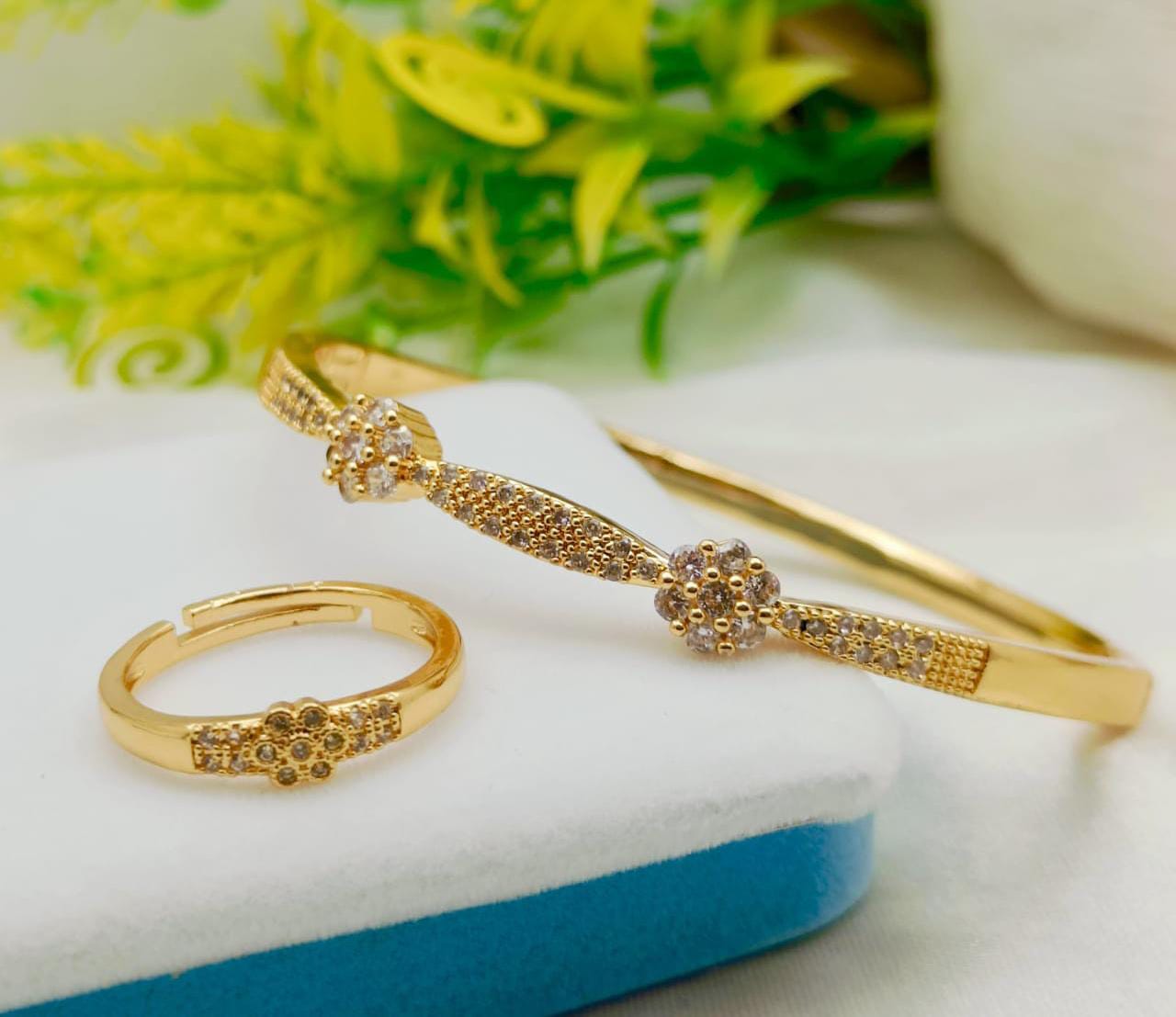 Eleganza Gold-Tone Cubic Zirconia Bracelet & Ring Set
