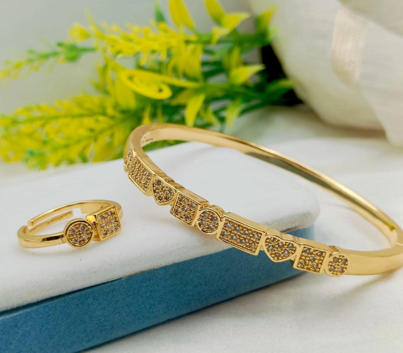 Eleganza Gold-Tone Cubic Zirconia Bracelet & Ring Set