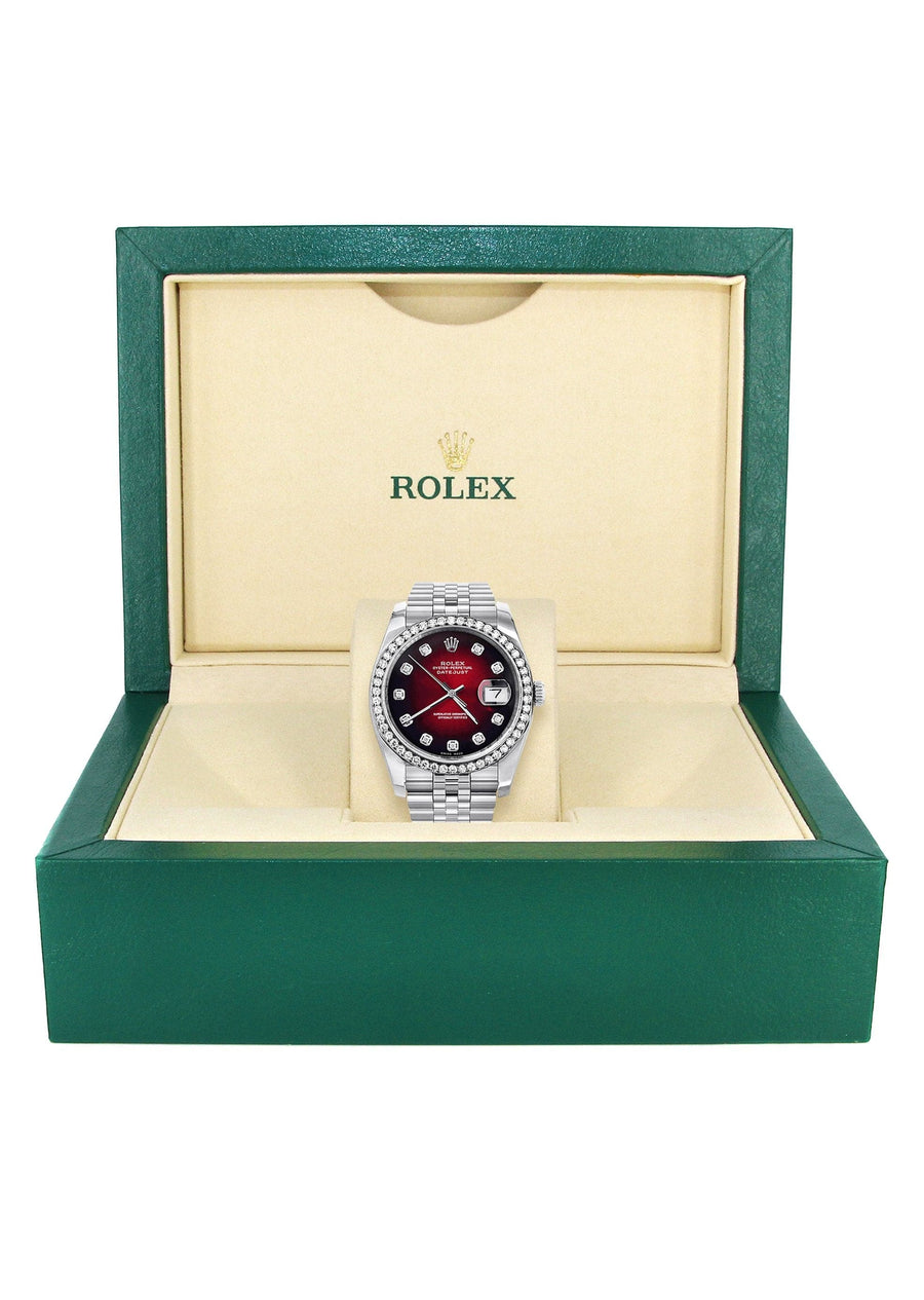 Rolex datejust luxury watch with red and black dial