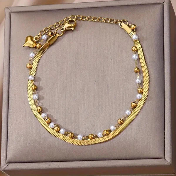 Double Layer Snake Chain Pearl Anklet